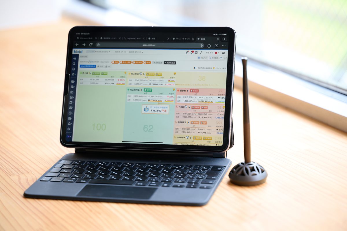 タブレットに表示されたクラウド会計の管理画面